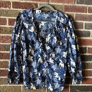 Ralph Lauren Navy and White Floral Blouse